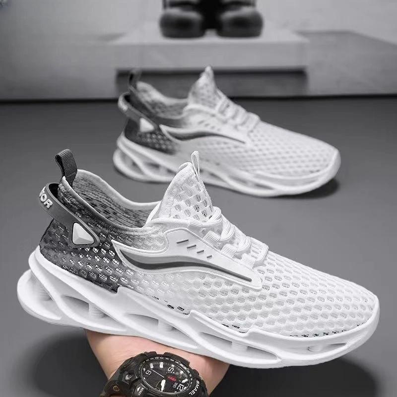 Men's Lace-up Sneakers Mesh Sports Shoes Fashion Hollow-sole Low Top Running Shoes - MANDOTOS