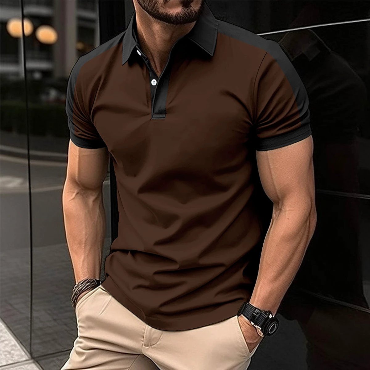 Mandotos men's short sleeve business polo shirt, casual summer style, lightweight cotton, classic collar, comfortable fit.