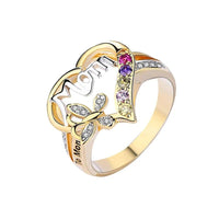 Mandotos Mother's Day gift finger ring with hollow heart, rhinestones, butterfly design, English letter love motif jewelry