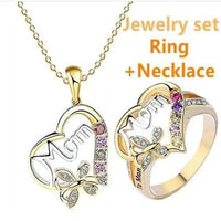 Mandotos Mother's Day gift ring featuring a hollow heart, English letter love motif, rhinestones, and butterfly design.