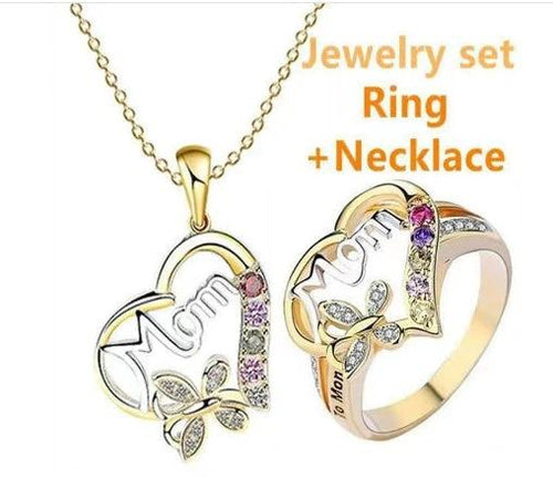 Mother's Day Gift Hollow Heart English Letter Love Mom Rhinestone Butterfly Finger Ring Jewelry Gift - MANDOTOS