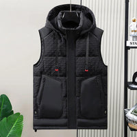 Mandotos cotton thick down vest displayed, showcasing a warm, padded design with a high collar and front zipper for cold weather.