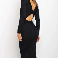 Mandotos women's solid color backless sweater dress with bow detail, slim fit, stylish and elegant for modern fashion.