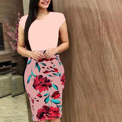 Printed Office Midi Pencil Dress Large Women Dress - MANDOTOS