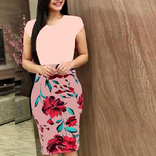 Printed Office Midi Pencil Dress Large Women Dress - MANDOTOS