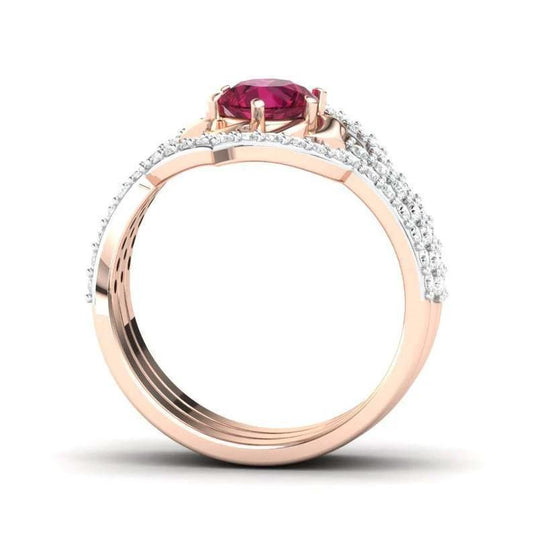 Rose Gold Flower Ring - Exquisite Engagement Wedding Band Set - MANDOTOS