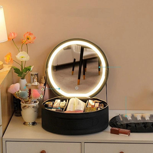 Round Smart LED Makeup Bag - Mirror Lights Travel Organizer - MANDOTOS