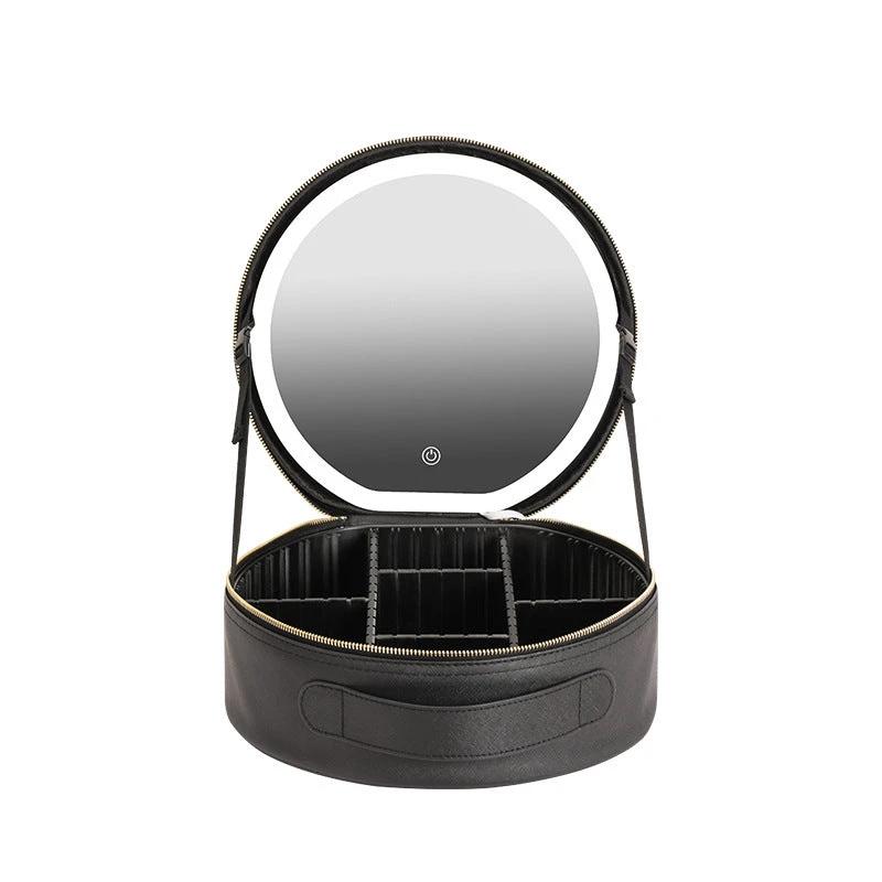 Round Smart LED Makeup Bag - Mirror Lights Travel Organizer - MANDOTOS