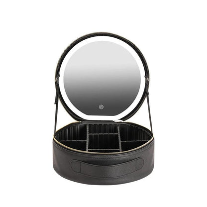 Round Smart LED Makeup Bag - Mirror Lights Travel Organizer - MANDOTOS