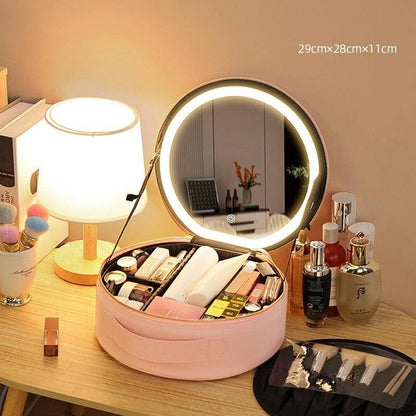 Round Smart LED Makeup Bag - Mirror Lights Travel Organizer - MANDOTOS