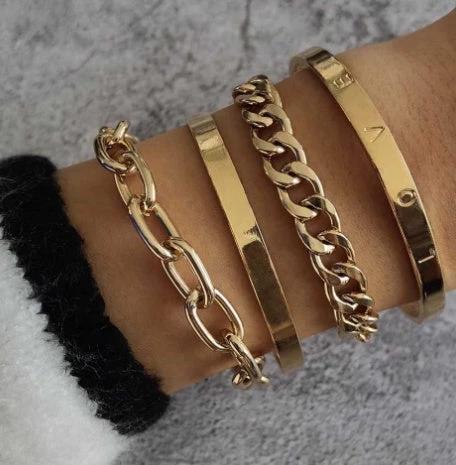 Simple And Smooth C-shaped Hollow Chain Bracelet Set - MANDOTOS