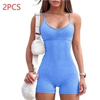 Mandotos women's spaghetti strap shorts jumpsuit for yoga, workout, and fitness, featuring a tight, stylish design.