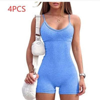 Mandotos women's spaghetti strap shorts jumpsuit for yoga, workout, and fitness, featuring a tight, stylish design.