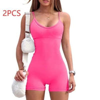 Mandotos women's spaghetti strap shorts jumpsuit for yoga, workout, and fitness, featuring a tight, stylish fit for active wear.