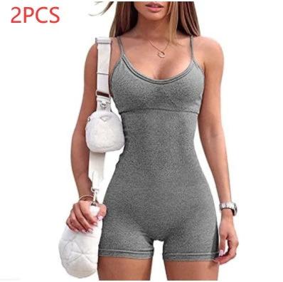 Spaghetti Strap Shorts Jumpsuit Sports Yoga Workout Tight Romper Women Fashion Fitness Sportwear - MANDOTOS