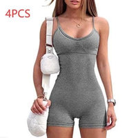 Mandotos women’s spaghetti strap shorts jumpsuit for yoga, workout, and fitness, featuring a tight, comfortable fit and sporty style.
