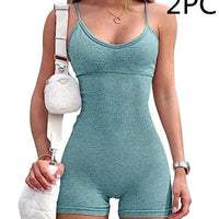 Mandotos women's spaghetti strap shorts jumpsuit designed for sports, yoga, and fitness with a tight, comfortable fit.