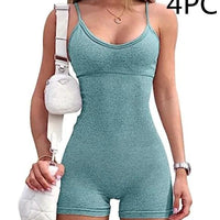 Mandotos women's spaghetti strap shorts jumpsuit for yoga, workout, and fitness, featuring a tight, stylish design for activewear.