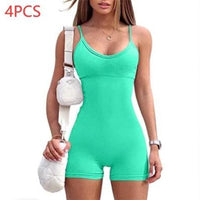 Mandotos women's spaghetti strap shorts jumpsuit for sports, yoga, and workout, featuring a fitted, stylish fitness romper.