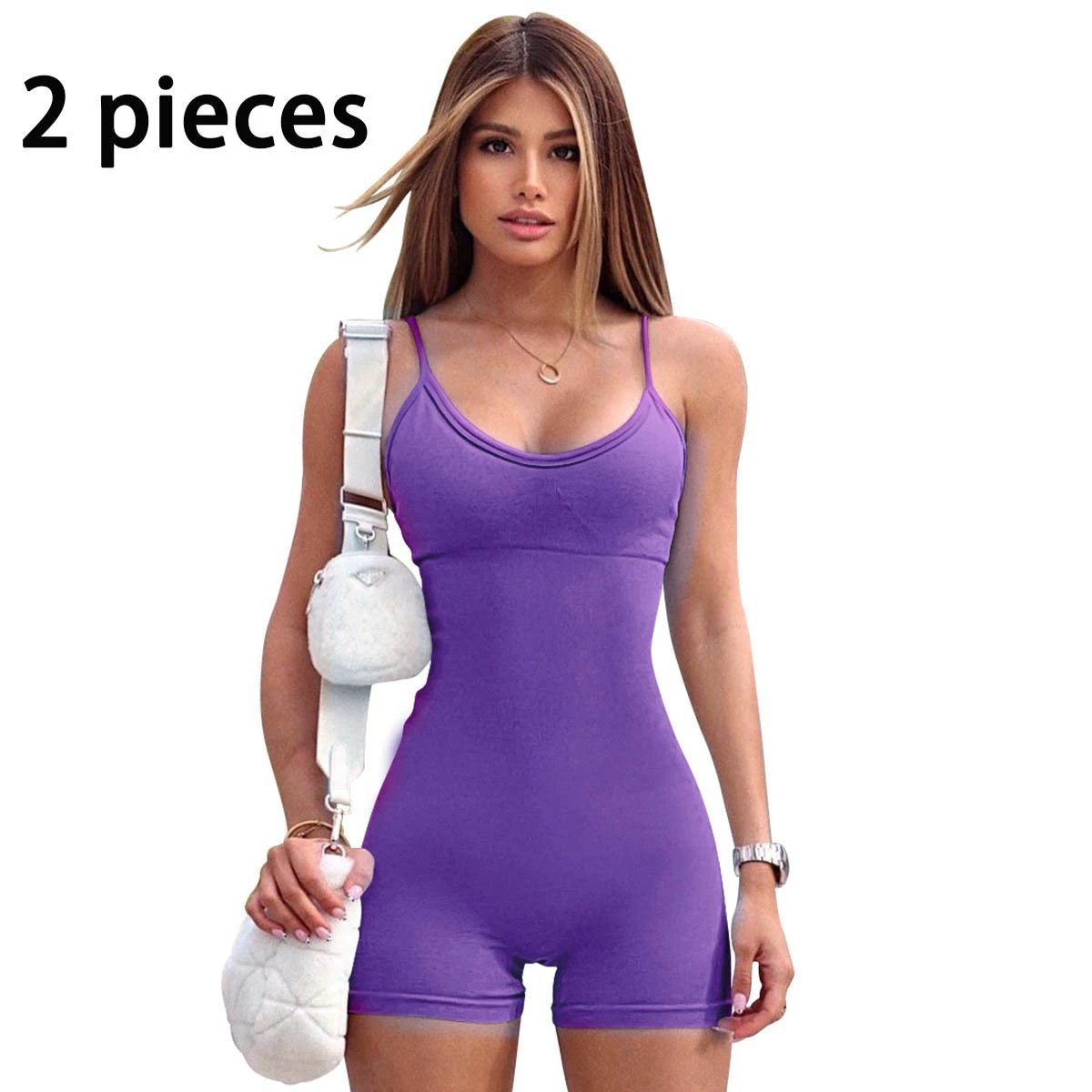 Mandotos women's spaghetti strap shorts jumpsuit for sports, yoga, and fitness, featuring a tight fit and stylish fashion design.