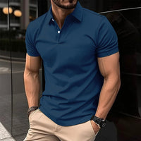 Mandotos men's short sleeve polo shirt in solid color with button lapel, casual summer men's top.