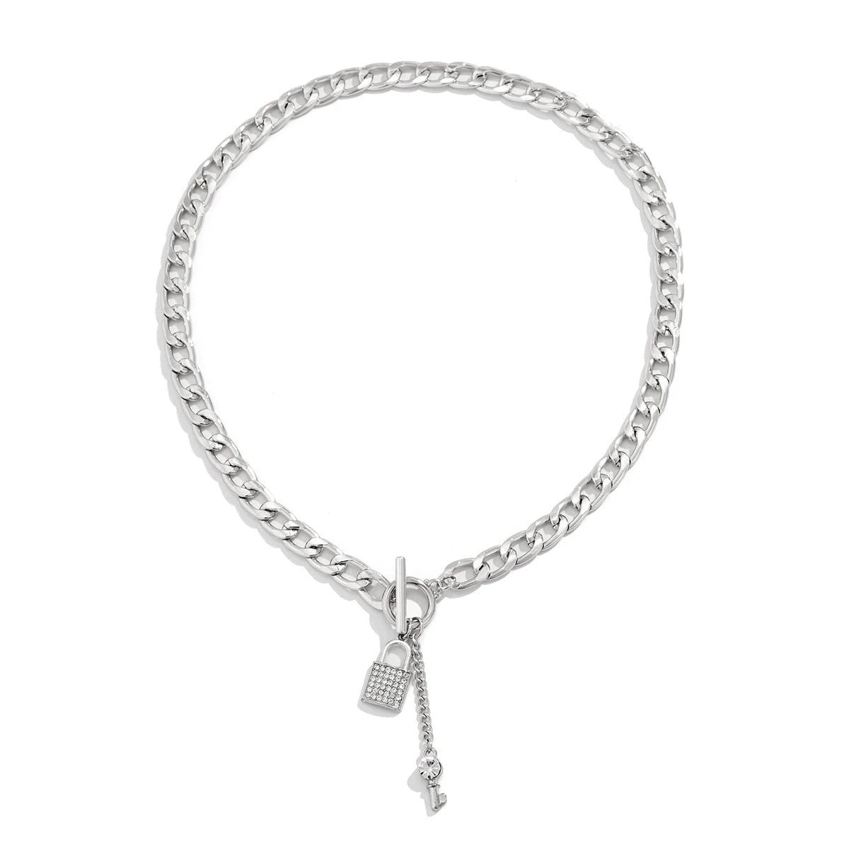 Thick Chain Lock and Key Pendant Necklace - Trendy Fashion Jewelry - MANDOTOS