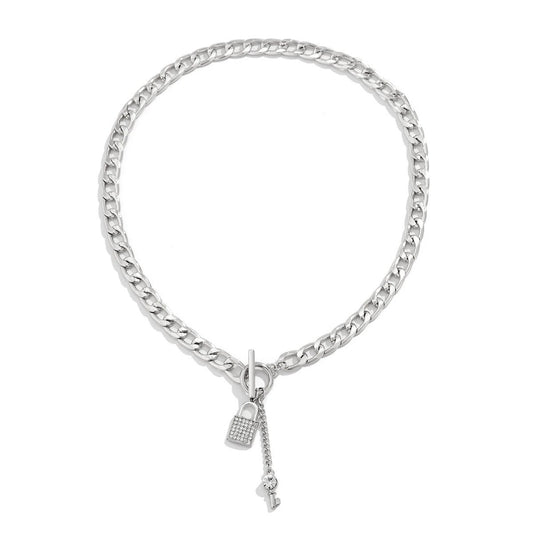 Thick Chain Lock and Key Pendant Necklace - Trendy Fashion Jewelry - MANDOTOS
