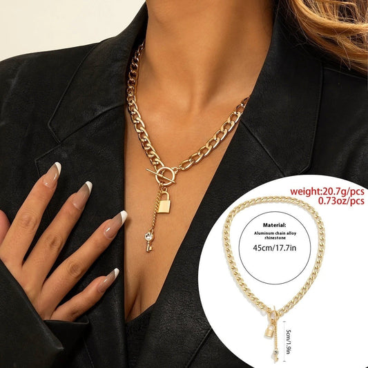 Thick Chain Lock and Key Pendant Necklace - Trendy Fashion Jewelry - MANDOTOS