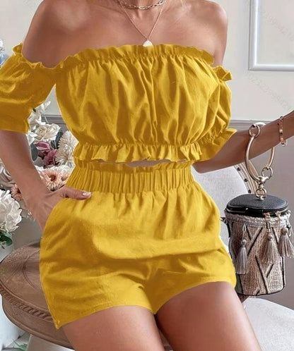 Two Pieces Of Short Sleeve Shorts For Women - MANDOTOS