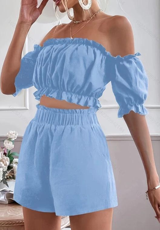 Two Pieces Of Short Sleeve Shorts For Women - MANDOTOS