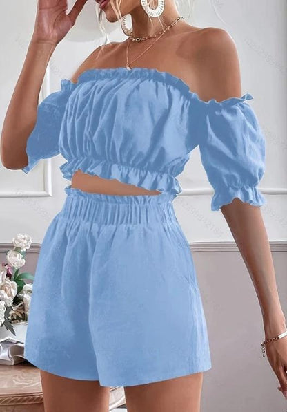 Two Pieces Of Short Sleeve Shorts For Women - MANDOTOS