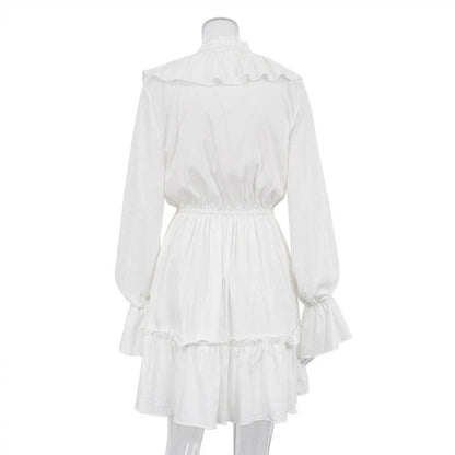 V Neck Pleated Ruffle Dress - Y2K Flared Sleeve Short Dress - MANDOTOS