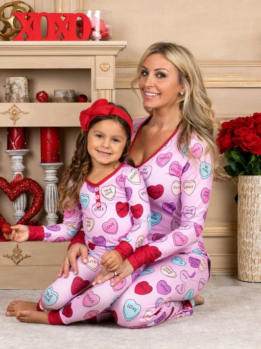 Valentine's Day Love Print Pajamas - Parent Child Matching Set - MANDOTOS