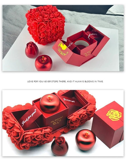 Valentine's Day Soap Rose Gift Box - Crystal Pendant Necklace Set - MANDOTOS
