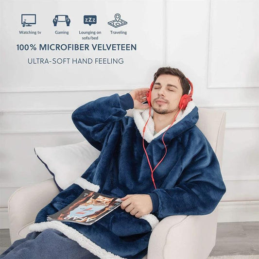 Winter TV Hoodie Blanket Winter Warm Home Clothes Women Men Oversized Pullover With Pockets - MANDOTOS