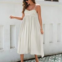 Women's Bohemian Maxi Dress by MANDOTOS featuring breathable rayon fabric, embroidered bust, elastic back, and flowy skirt in black, white, and green.