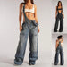 Y2K Denim Overalls - Zipper Suspender Jumpsuit Streetwear - MANDOTOS