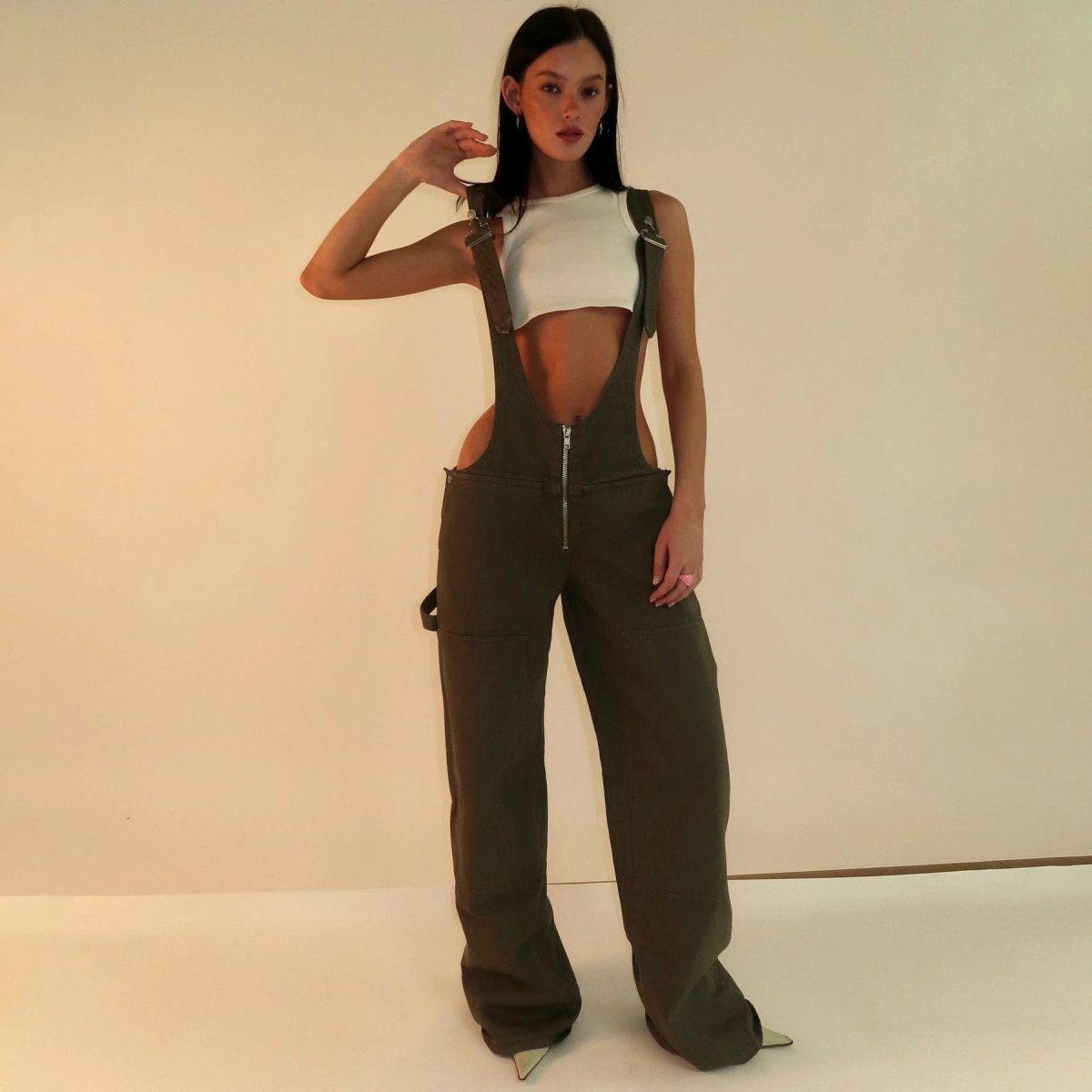 Y2K Denim Overalls - Zipper Suspender Jumpsuit Streetwear - MANDOTOS