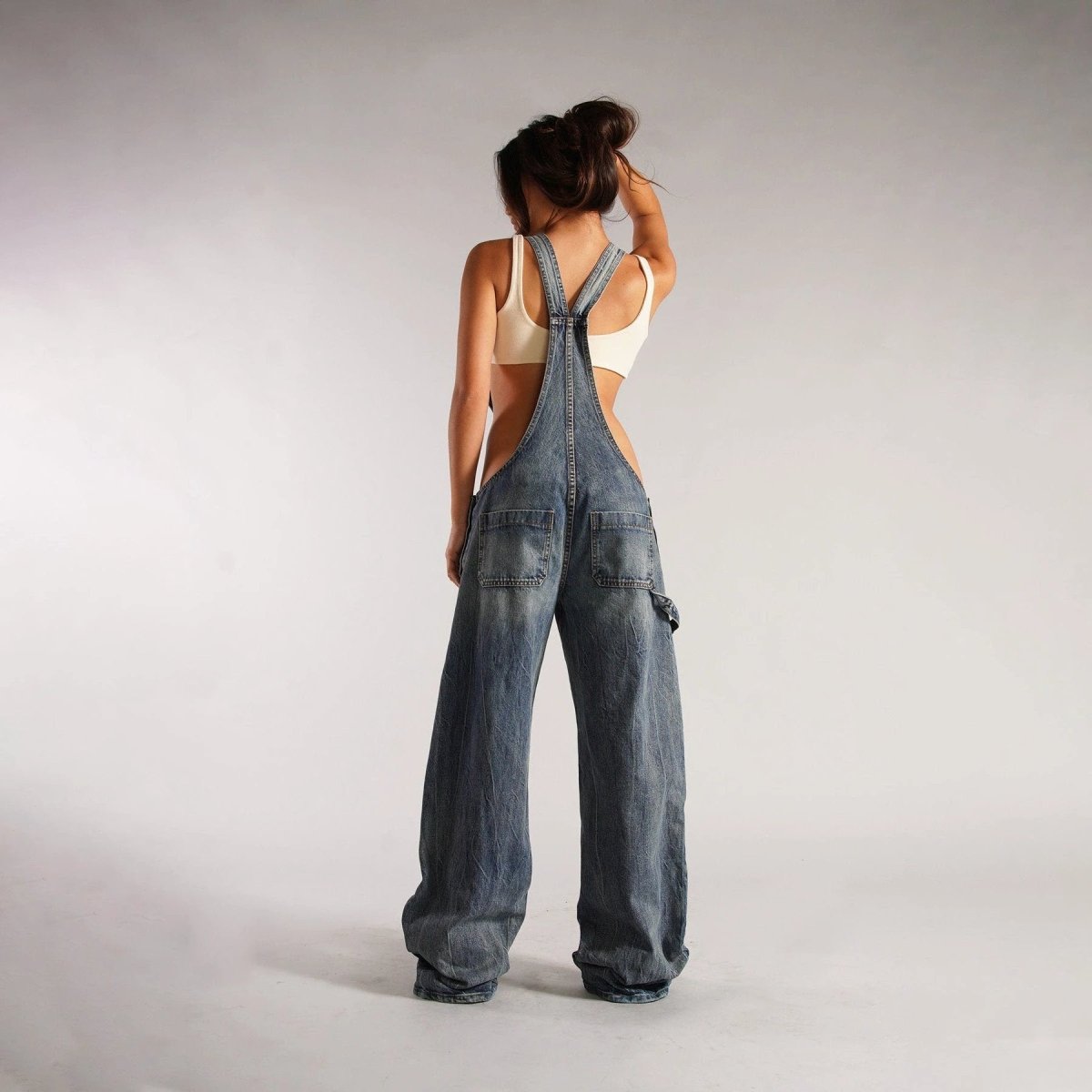 Y2K Denim Overalls - Zipper Suspender Jumpsuit Streetwear - MANDOTOS