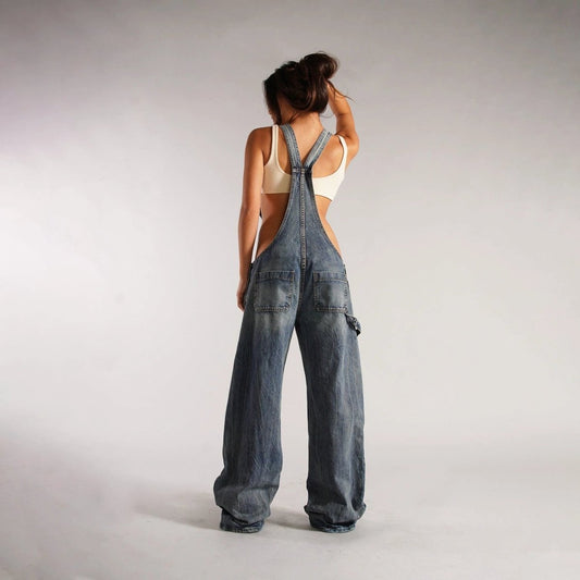 Y2K Denim Overalls - Zipper Suspender Jumpsuit Streetwear - MANDOTOS