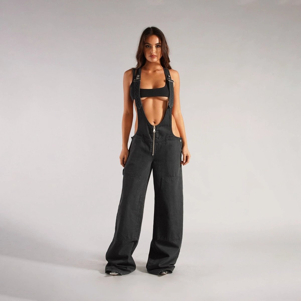 Y2K Denim Overalls - Zipper Suspender Jumpsuit Streetwear - MANDOTOS