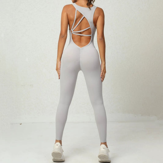 Yoga Jumpsuit V-shaped Back Design Sleeveless Fitness Running Sportswear Stretch Tights Pants For Womens Clothing - MANDOTOS