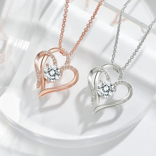 Zircon Double Love Necklace with Rhinestones 💖 Sparkling heart-shaped design for timeless elegance! - MANDOTOS