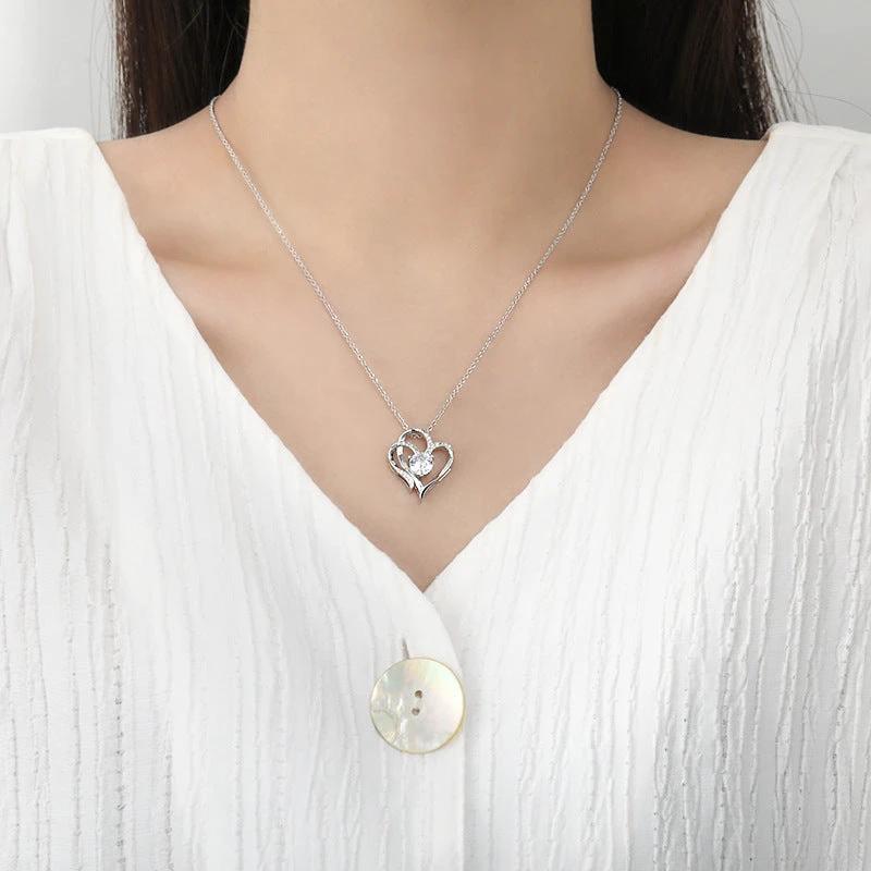Zircon Double Love Necklace with Rhinestones 💖 Sparkling heart-shaped design for timeless elegance! - MANDOTOS
