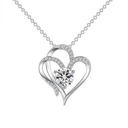 Zircon Double Love Necklace with Rhinestones 💖 Sparkling heart-shaped design for timeless elegance! - MANDOTOS