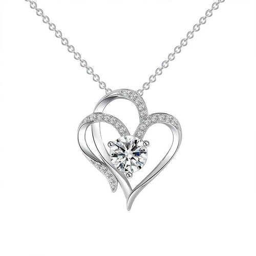 Zircon Double Love Necklace with Rhinestones 💖 Sparkling heart-shaped design for timeless elegance! - MANDOTOS