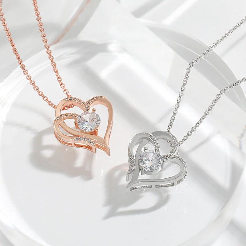 Zircon Double Love Necklace with Rhinestones 💖 Sparkling heart-shaped design for timeless elegance! - MANDOTOS