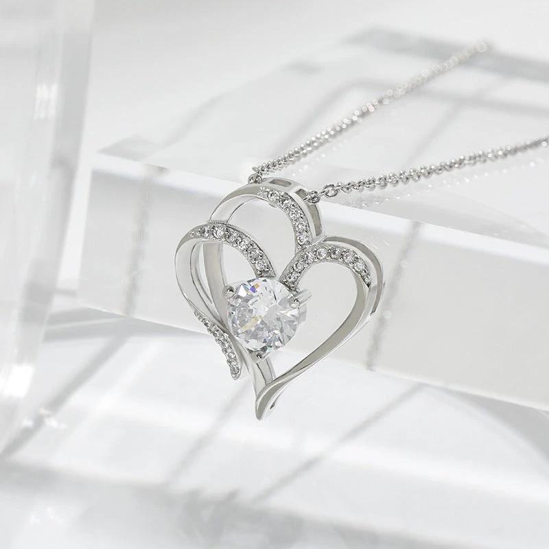 Zircon Double Love Necklace with Rhinestones 💖 Sparkling heart-shaped design for timeless elegance! - MANDOTOS