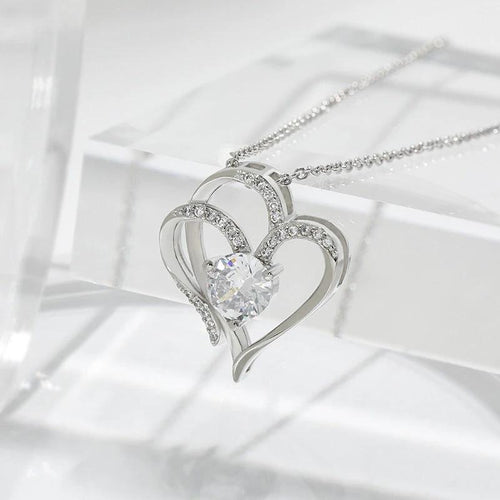 Zircon Double Love Necklace with Rhinestones 💖 Sparkling heart-shaped design for timeless elegance! - MANDOTOS