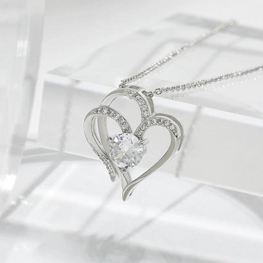 Zircon Double Love Necklace with Rhinestones 💖 Sparkling heart-shaped design for timeless elegance! - MANDOTOS